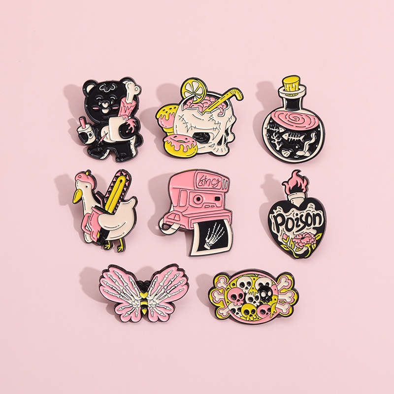 Pink Punk Enamel Pin Penyihir Botol Hantu Tengkorak Bros Lencana Kerah Pin Gothic Perhiasan Hadiah Untuk Teman