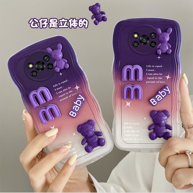 Andyh Casing Ponsel Untuk Xiaomi Poco X3 NFC X3 Pro Phone Case 3D Alphabet Bear Pelindung Kamera Pelindung Penutup Belakang Couple Case