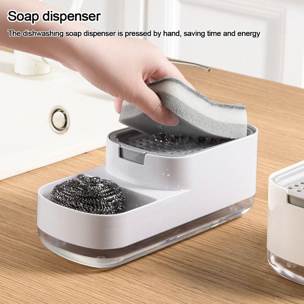 Populer Dispenser Sabun 2-in-1 Wadah Cuci Piring Scrubber Holder Wastafel Soap Pump