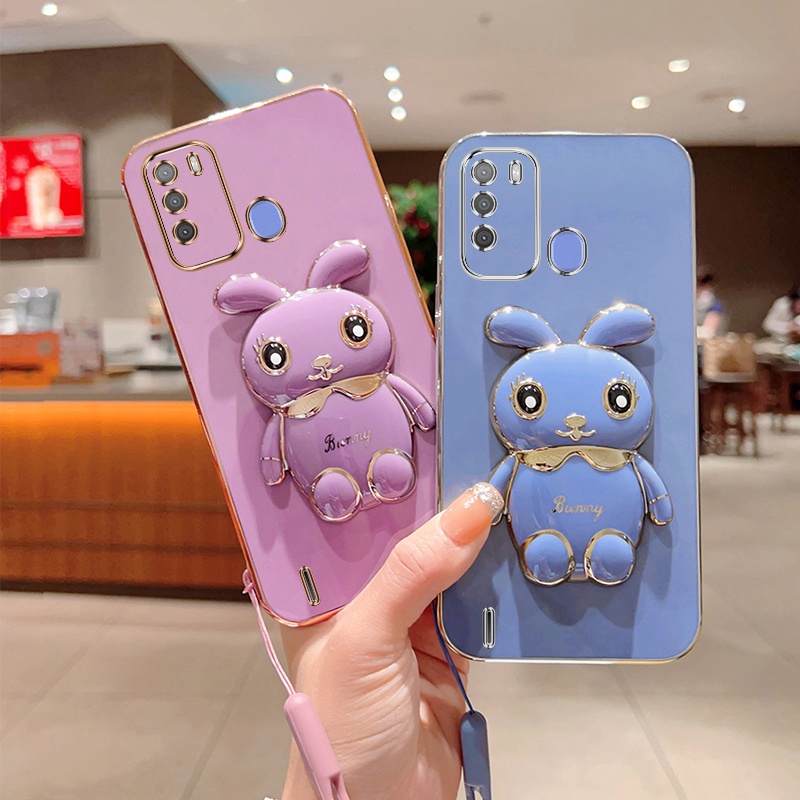 Andyh Case Ponsel Untuk Infinix Itel S16 Itel ViSlon 1pro Kartun Lucu Kelinci Kecil Tepi Lurus Soft Shell Mengirim lanyard Silikon