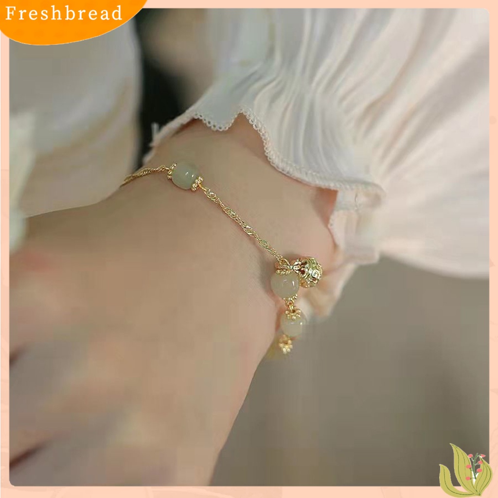 &lt; Freshbread &gt; Wanita Gelang Vintage Manik-Manik Elegan Hias All-match Perhiasan Hadiah Sidang Bell Pesona Temperamen Imitasi Hetian Giok Wanita Bangle Untuk Pacar