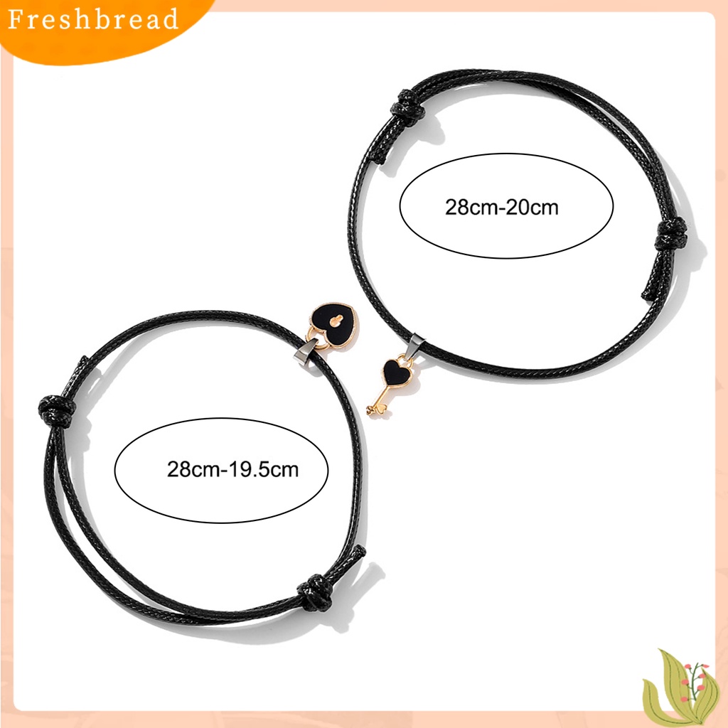 &lt; Freshbread &gt; 1pasang Gelang Couple ic Adjustable Tali Kepang Elastis Retro Hias Hadiah Kunci Cinta Hati Wanita Pria Pesona Gelang Perhiasan Untuk Kehidupan Sehari-Hari