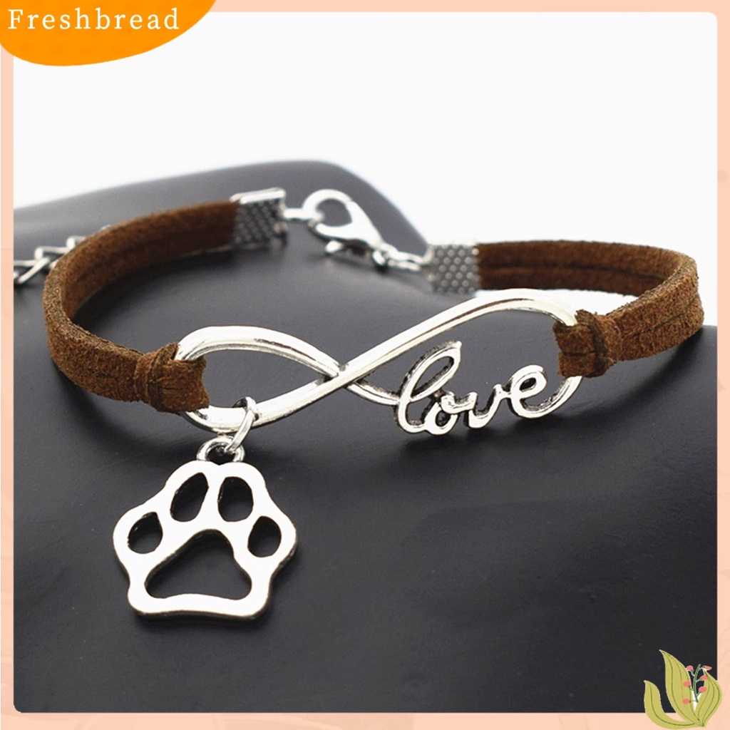 &lt; Freshbread &gt; Wanita Unisex Bergaya Paw Pendant Infinity Cinta Kulit Imitasi Buatan Tangan Gelang