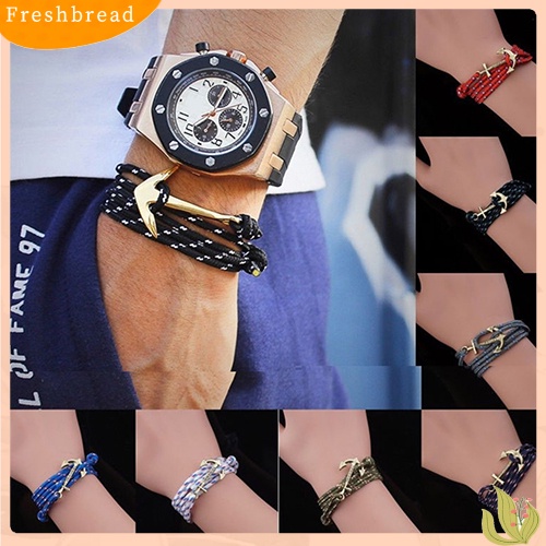 &lt; Freshbread &gt; Fashion Pria Multilayer Handmade Tali Gelang Jangkar Charms Bracelet Bangle