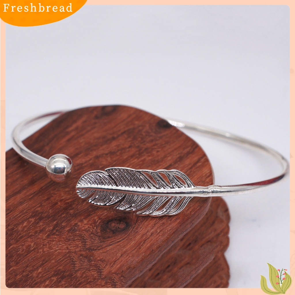 &lt; Freshbread &gt; Gelang Manset Bulat Warna Silver Copper Angel Feather Adjustable Simple Bangle Untuk Valentine Day