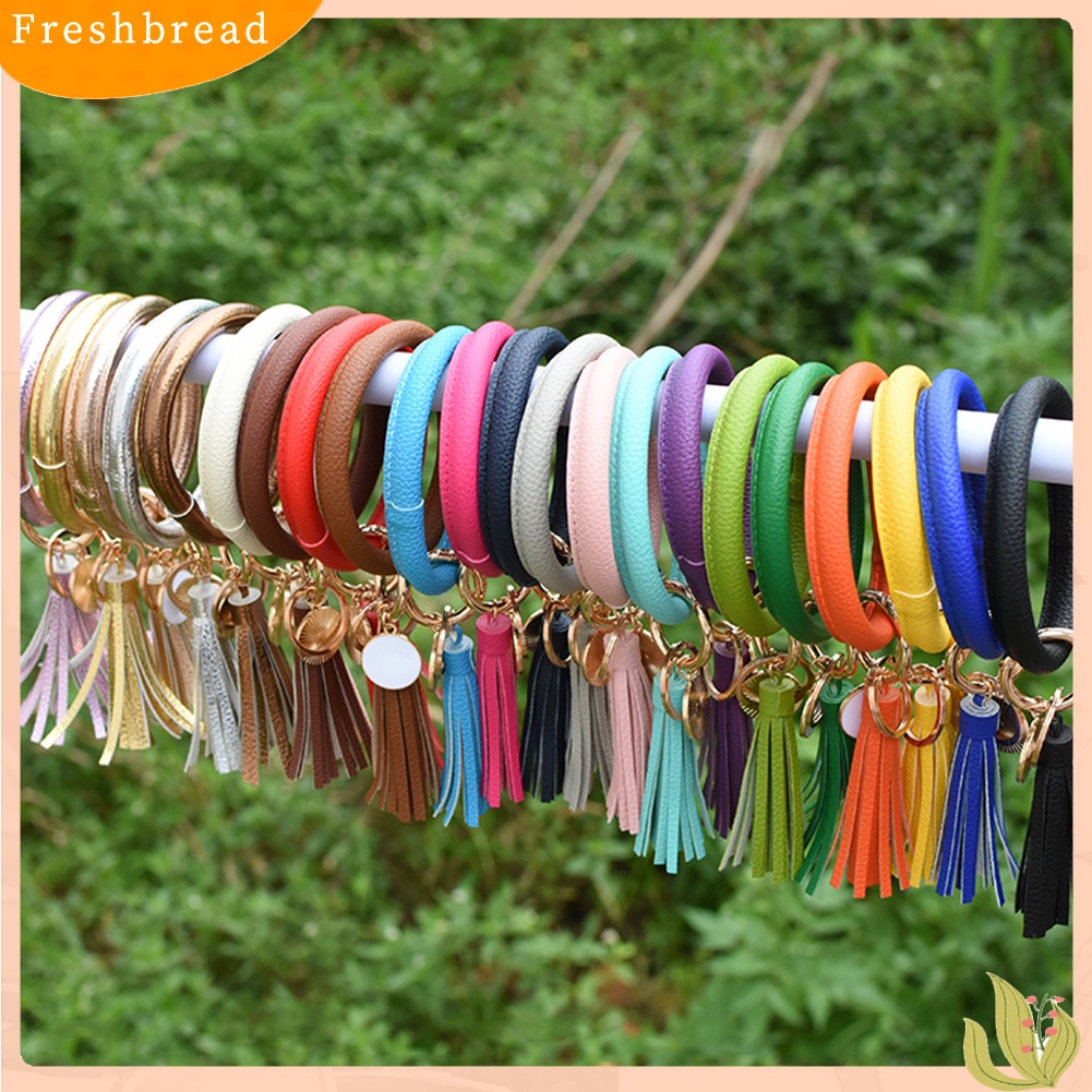 &lt; Freshbread &gt; Fashion Wanita Enamel Bulat Rumbai Liontin Gelang Bangle Gantungan Kunci Tali Pergelangan Tangan