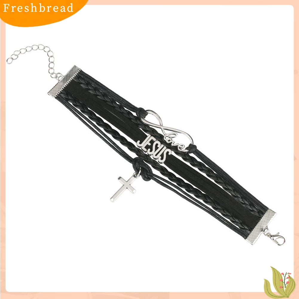 &lt; Freshbread &gt; Unisex Infinity Cinta Yesus Salib Pesona Multi Layer Kepang Tali Gelang Perhiasan