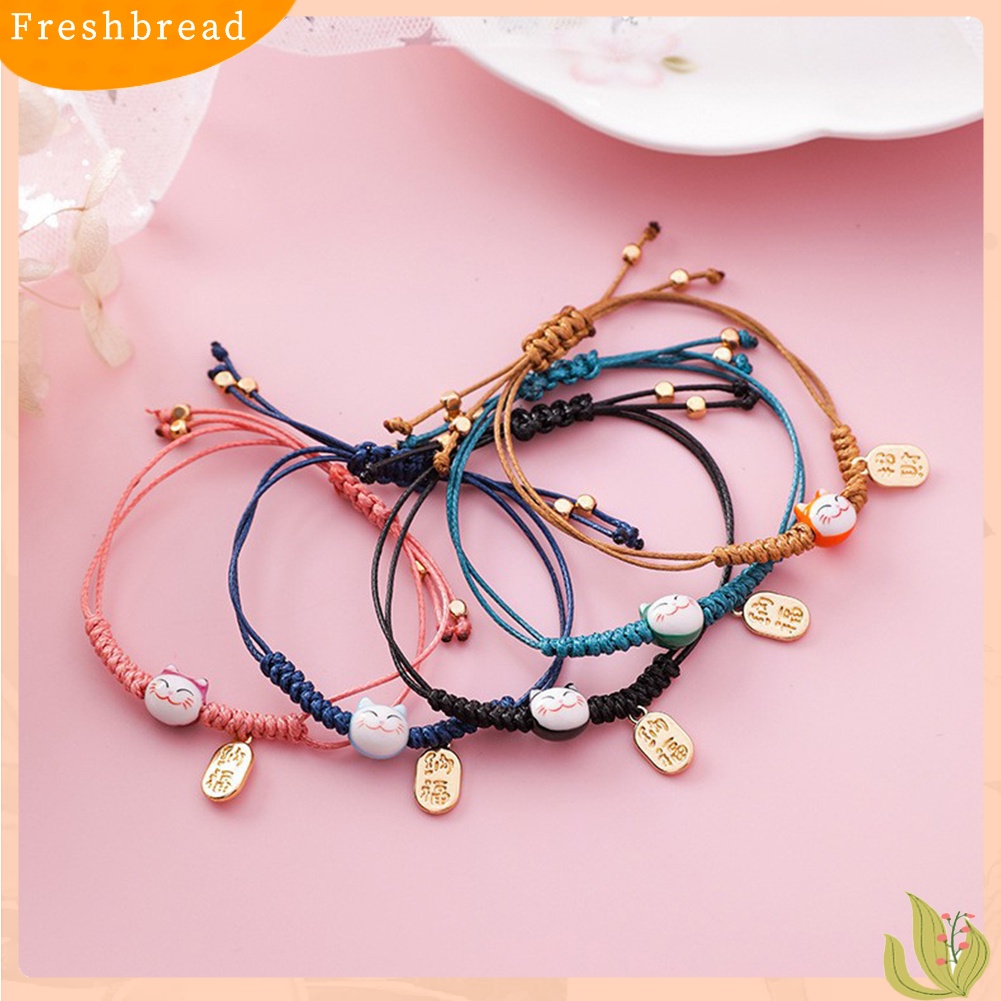 &lt; Freshbread &gt; Pria Wanita Kucing Beruntung Pesona Slide Simpul Dikepang Tali Gelang Bangle Perhiasan Hadiah