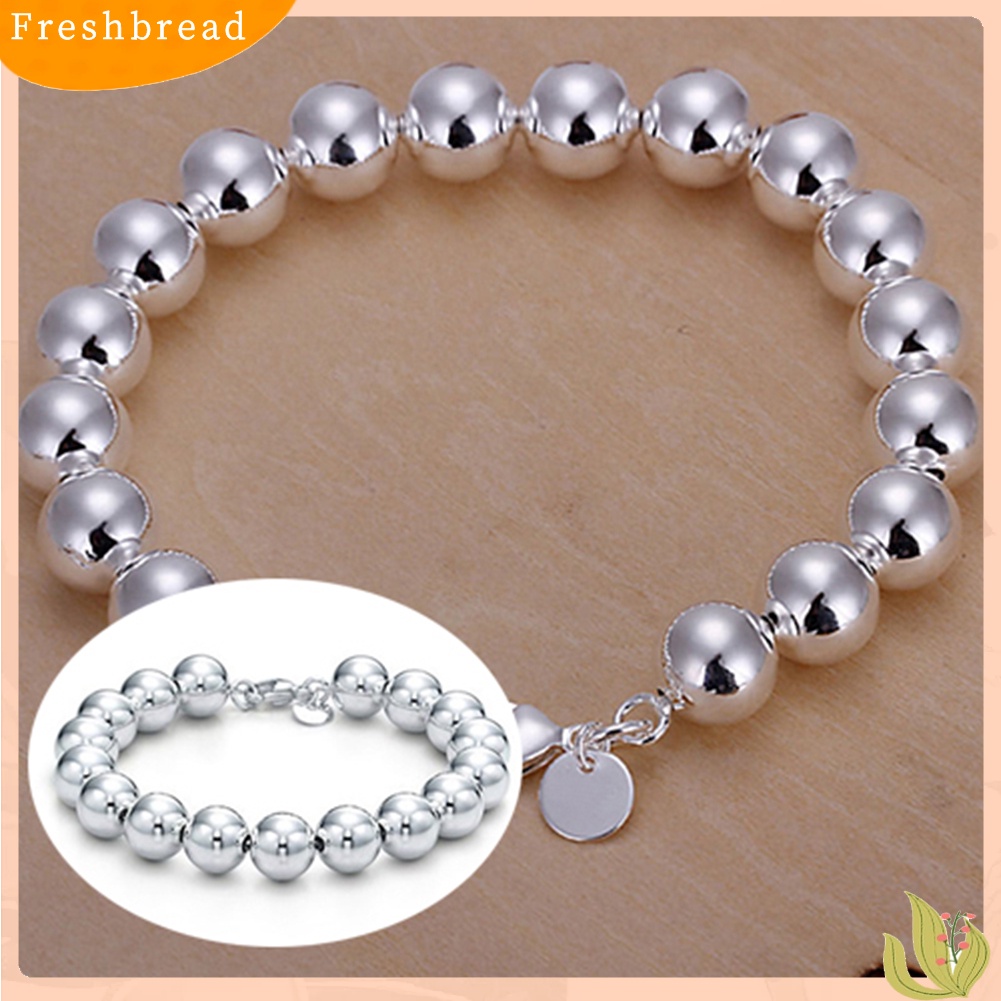 &lt; Freshbread &gt; Fashion Wanita Sederhana Perak Berlapis 8mm Manik-Manik Bulat Bangle Gelang Perhiasan