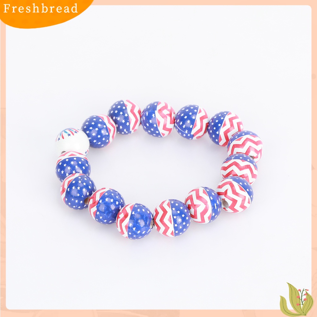 &lt; Freshbread &gt; Bendera USA Gelang Indah Pesona Perhiasan Merah Biru Putih Manik-Manik Kayu Peregangan Elastis Wristwear Multicolor USA Hari Nasional Wanita Pria Manik-Manik Gelang Hadiah Pasangan