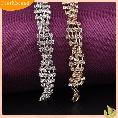 &lt; Freshbread &gt; Fashion Wanita Emas Perak Berlapis Kristal Bening Rantai Gelang Bangle Perhiasan