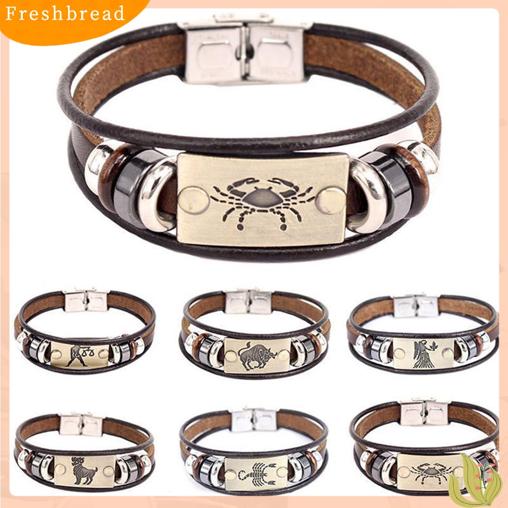 &lt; Freshbread &gt; Retro Unisex 12stelasi Multi Layer Braided Faux Leather Gelang Perhiasan