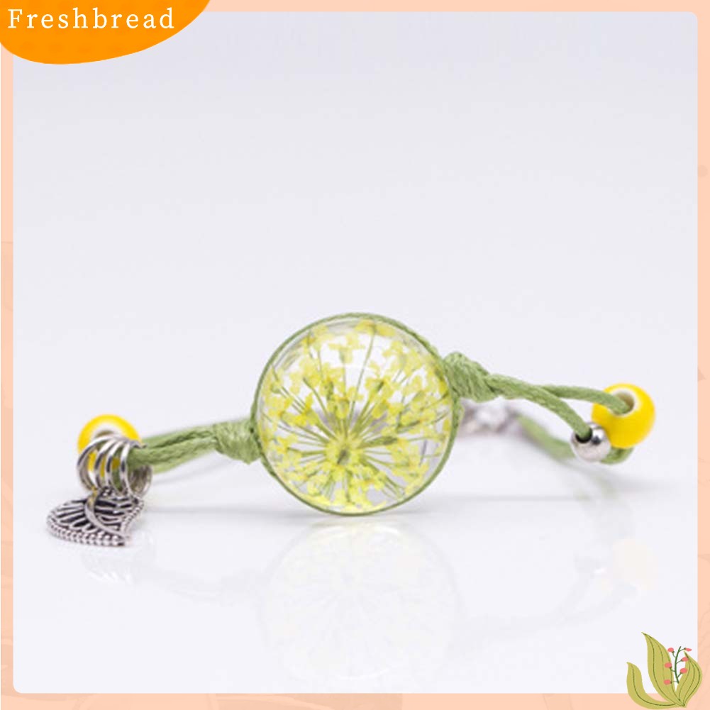 &lt; Freshbread &gt; Fashion Wanita Bunga Kering Kaca Cabochon Pesona Handmade Anyaman Gelang Hadiah