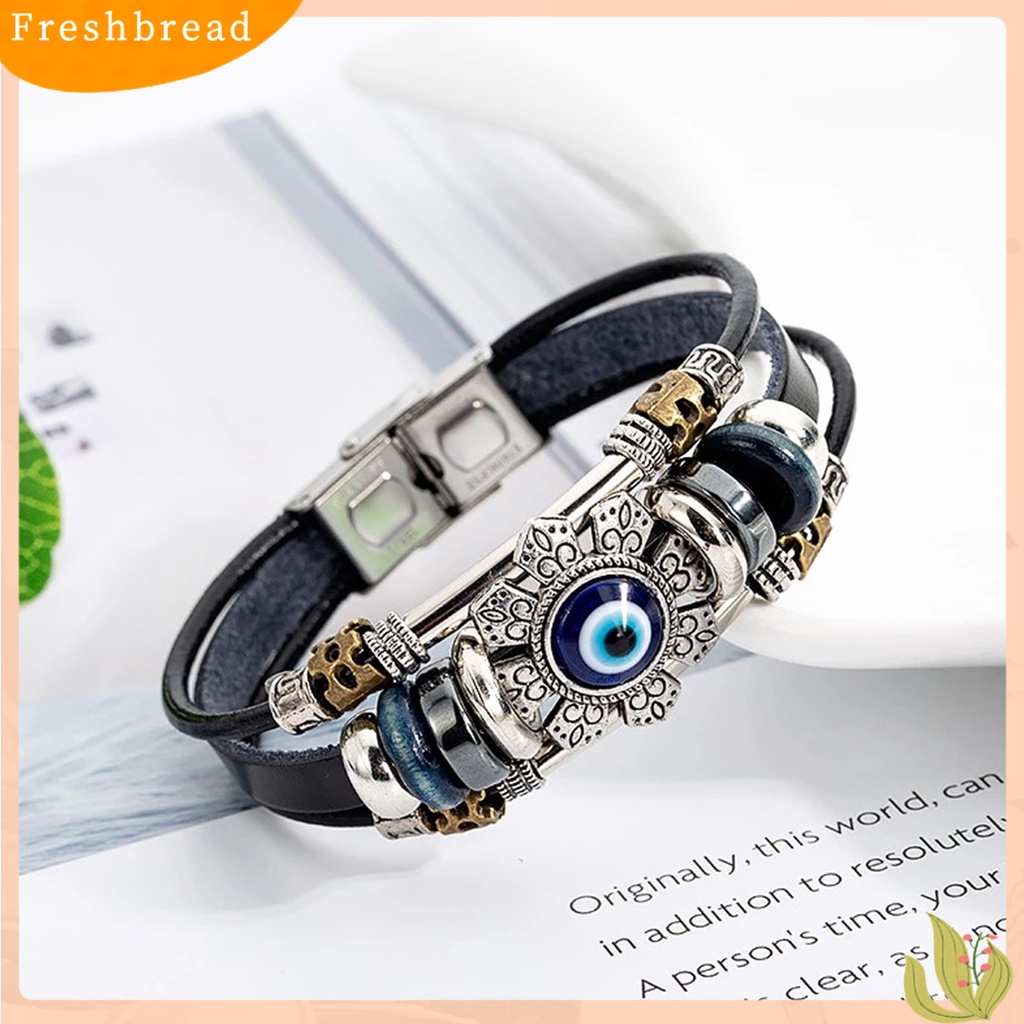 &lt; Freshbread &gt; Gelang Kulit Imitasi Bohemian Multilayer Beads Vintage Geometris Hias Hadiah Pria Wanita Turki Evil Eye Charm Bracelet Jewelry Untuk Kehidupan Sehari-Hari