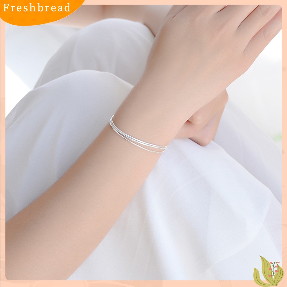 &lt; Freshbread &gt; Wanita Minimalis 3lapisan Ular Rantai Gelang Bangle Adjustable Perhiasan Hadiah