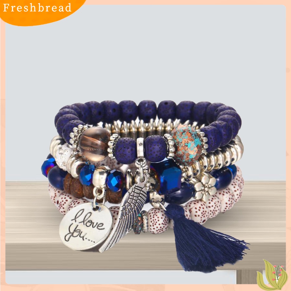 &lt; Freshbread &gt; 4Pcs/Set Gelang Manik-Manik Gaya Bohemian Dapat Ditumpuk Multi-layer Modern Nice-looking Charm Bracelet Untuk Wanita