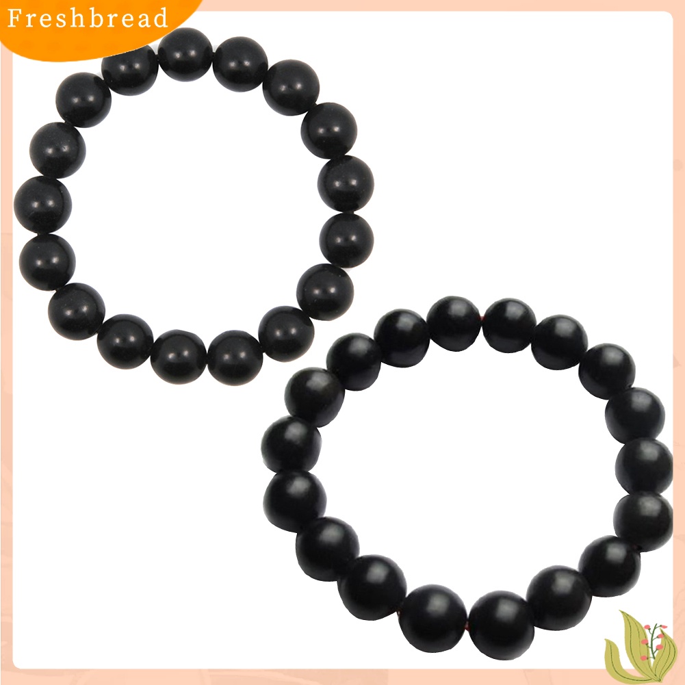 < Freshbread > 8/10mm Manik-Manik Batu Hitam Pesona Gelang Pria Wanita Minimalis Bangle Perhiasan