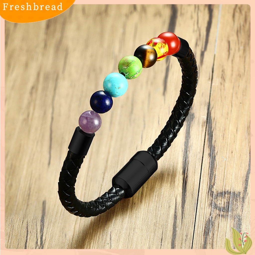 < Freshbread > Pria Gelang Gaya Sederhana Ultra-Ringan Tali Kulit Dikepang Tahan Aus Mudah Dipakai Hias Alloy Batu Manik Gelang Unisex Bangle Dekorasi Untuk Laki-Laki