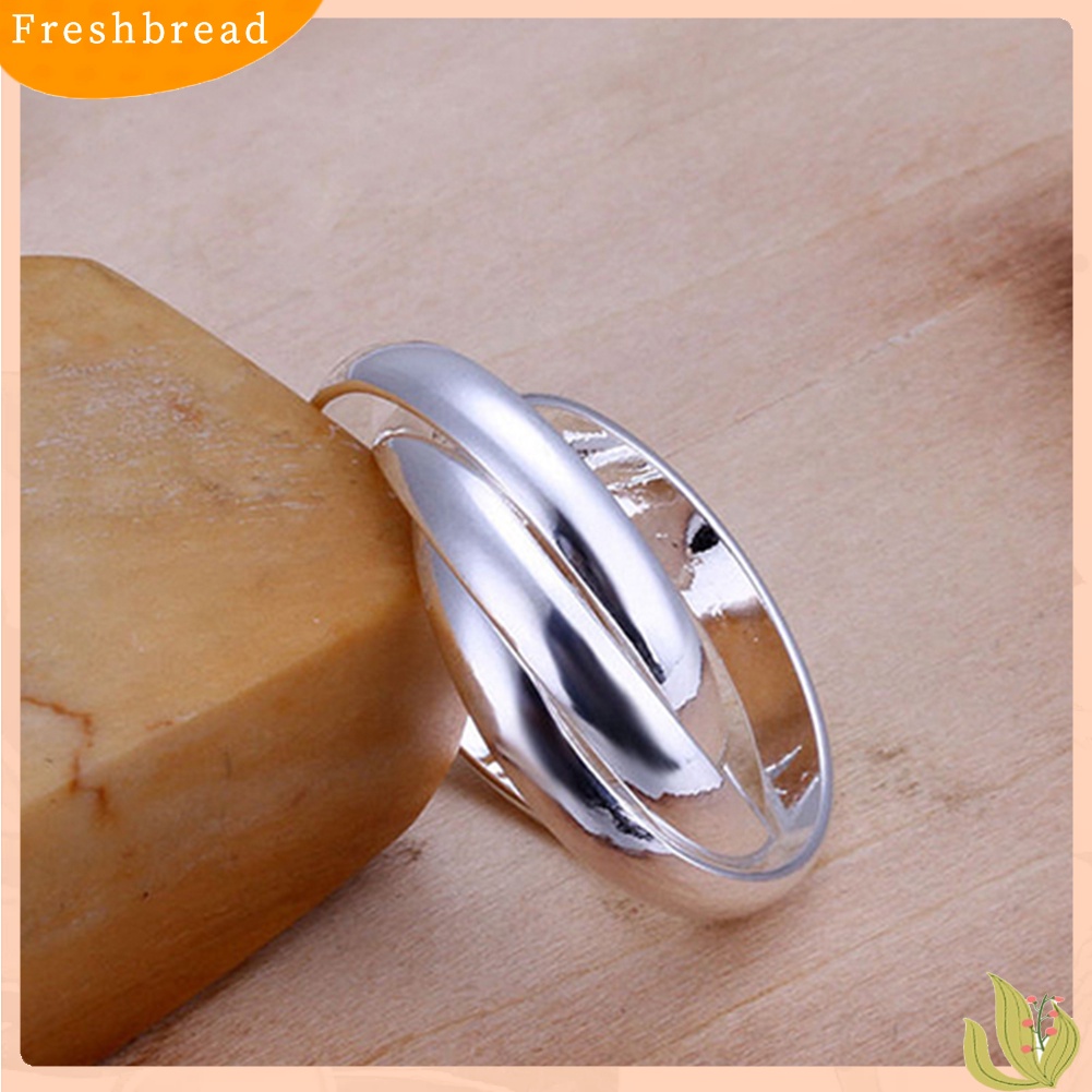 &lt; Freshbread &gt; Perhiasan Fashion Wanita 925 Sterling Silver Disepuh Triple Circle Band Ring US Size6 7 8 9