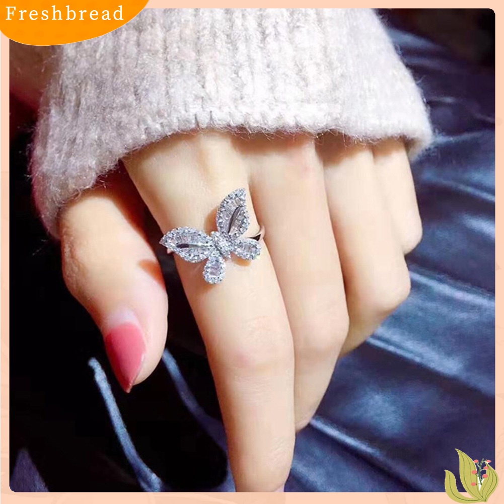 &lt; Freshbread &gt; Vintage Wanita Cubic Zirconia Hias Kupu-Kupu Jari Cincin Pesta Perhiasan Hadiah