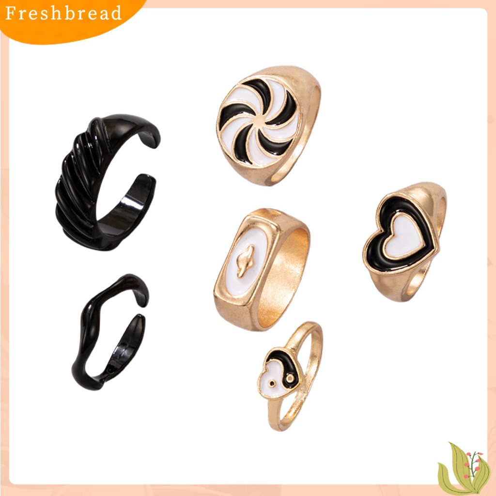 &lt; Freshbread &gt; 6Pcs/Set Lebar Pembuka Dapat Ditumpuk Cincin Unisex Kincir Angin Jantung Tai Chi Jari Cincin Perhiasan Accessaries