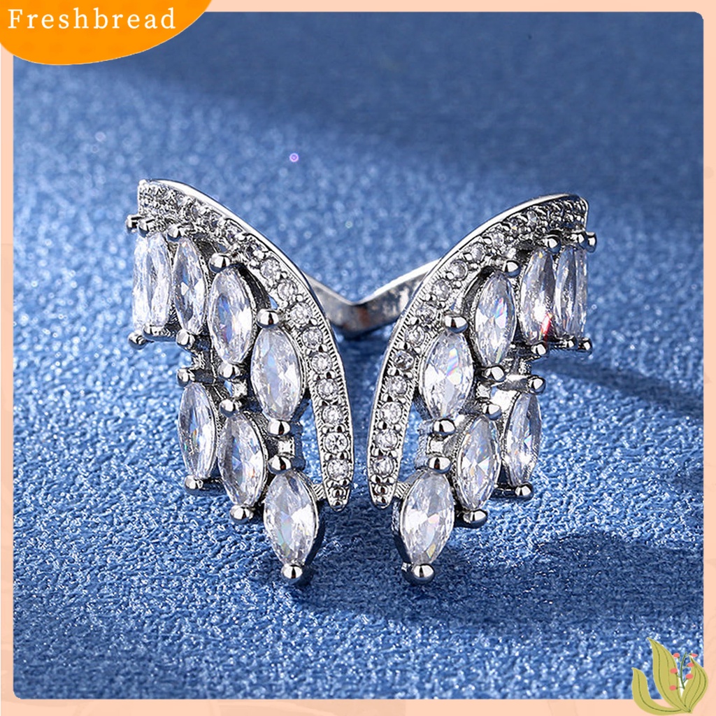 &lt; Freshbread &gt; Cincin Jari Bukaan Sayap Ladies Sparkling Bright Luster Ring Untuk Tunangan