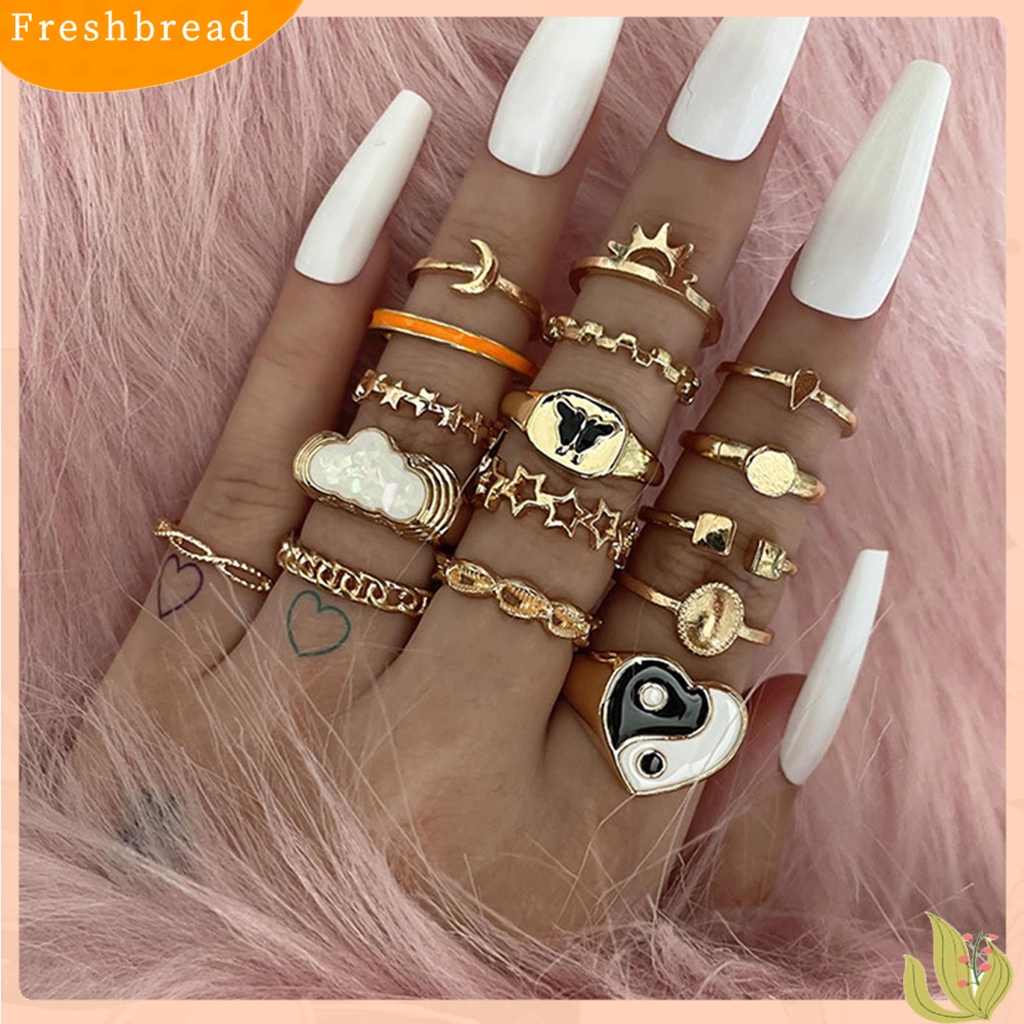 &lt; Freshbread &gt; 16 Pcs Knuckle Rings Yin Yang Multi Bentuk Wanita Indah Stackable Finger Rings Perhiasan Hadiah