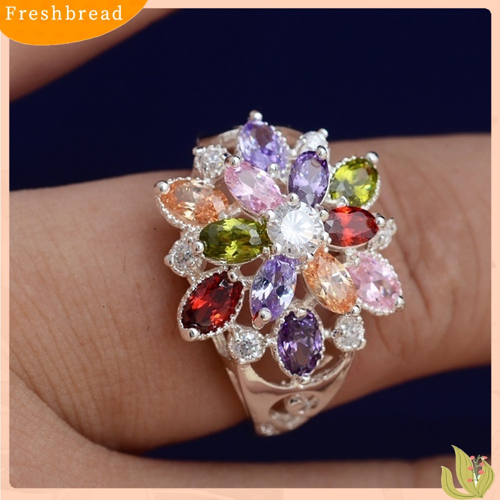 &lt; Freshbread &gt; Wanita Multicolor Cubic Zirconia Bertatahkan Cincin Pernikahan Pertunangan Perhiasan Hadiah