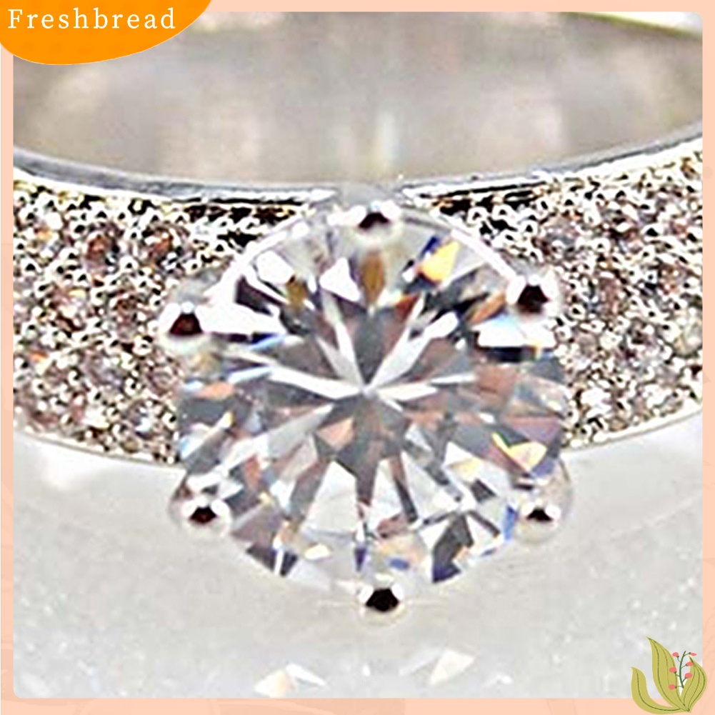 &lt; Freshbread &gt; Fashion Wanita Zirkon Perak Disepuh Cincin Menawan Batu Permata Imitasi Rings Jewelry