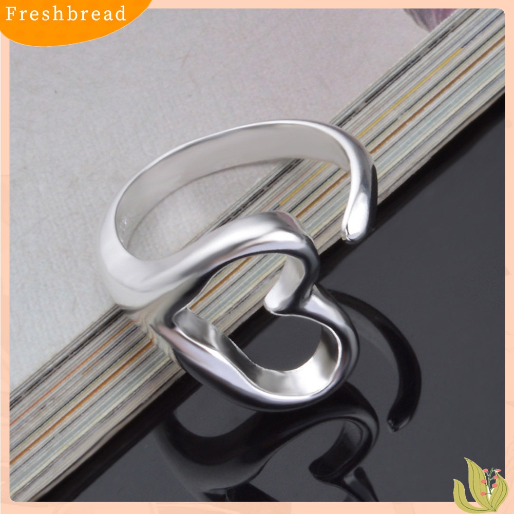 &lt; Freshbread &gt; Wanita Berongga Cinta Hati Terbuka Cincin Fashion Adjustable Perhiasan Pesta Berlapis Perak