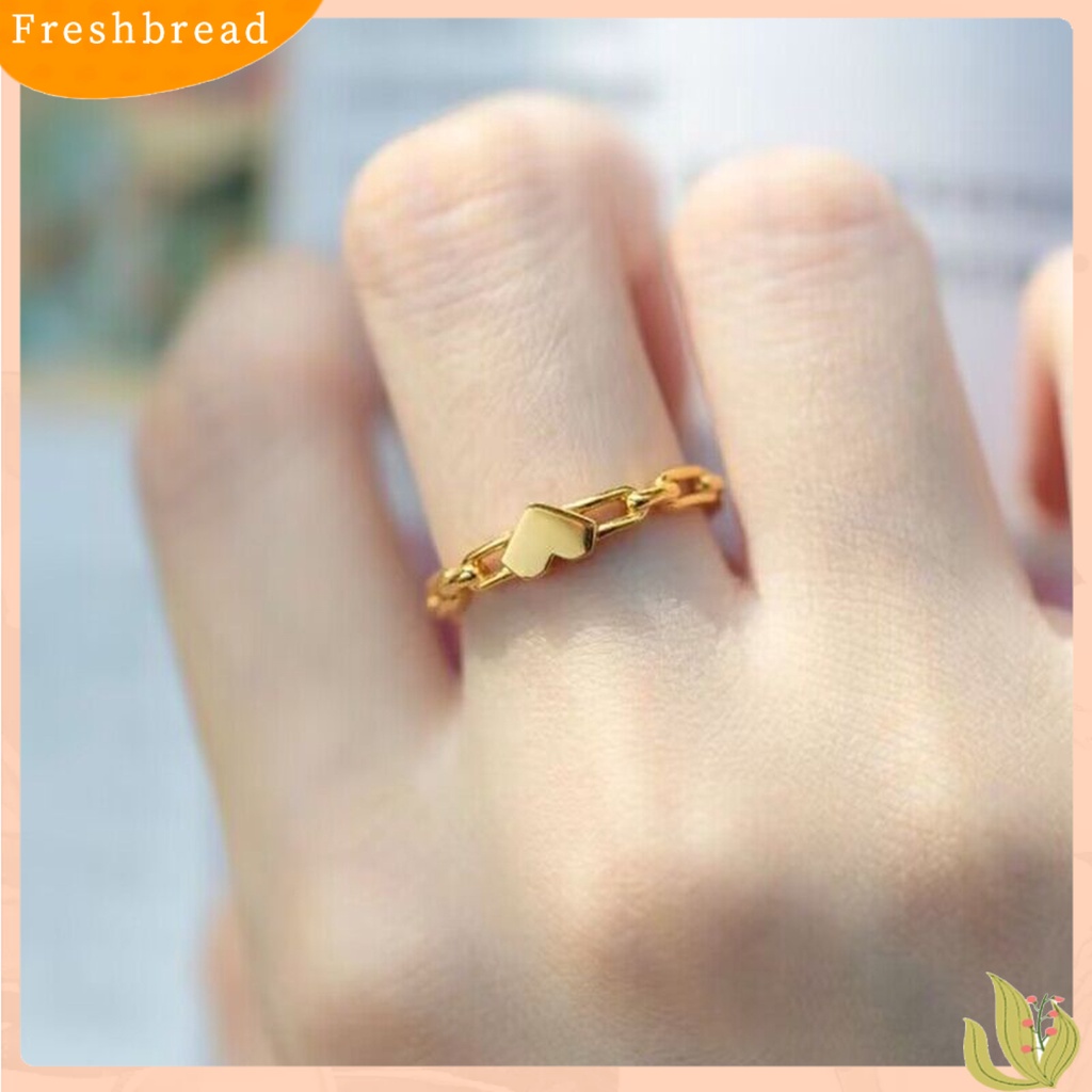 &lt; Freshbread &gt; Wanita Cincin Emas Berongga Link Rantai Temperamen Elegan Hadiah Hypoallergenic Cinta Kecil Jantung Jari Cincin Fashion Perhiasan