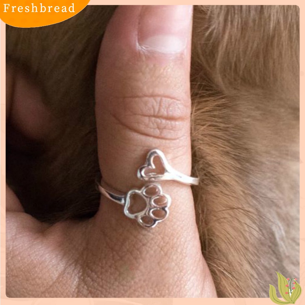 &lt; Freshbread &gt; Cincin Pembukaan Adjustable Hollow Love Heart Dog Paw Ring Jewelry Untuk Pemilik Anjing