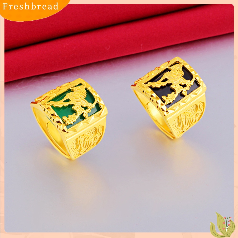 &lt; Freshbread &gt; Fashion Pria Berlapis Emas Kuda Diukir Lebar Band Terbuka Jari Cincin Perhiasan Pesta