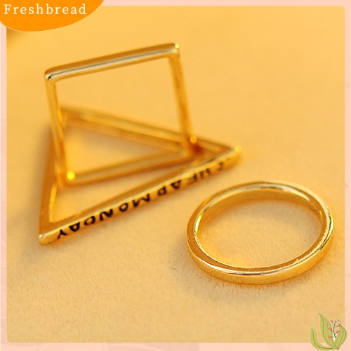 &lt; Freshbread &gt; 3Pcs Set Cincin Kombinasi Lingkaran Persegi Segitiga Geometris Emas Lucu Wanita