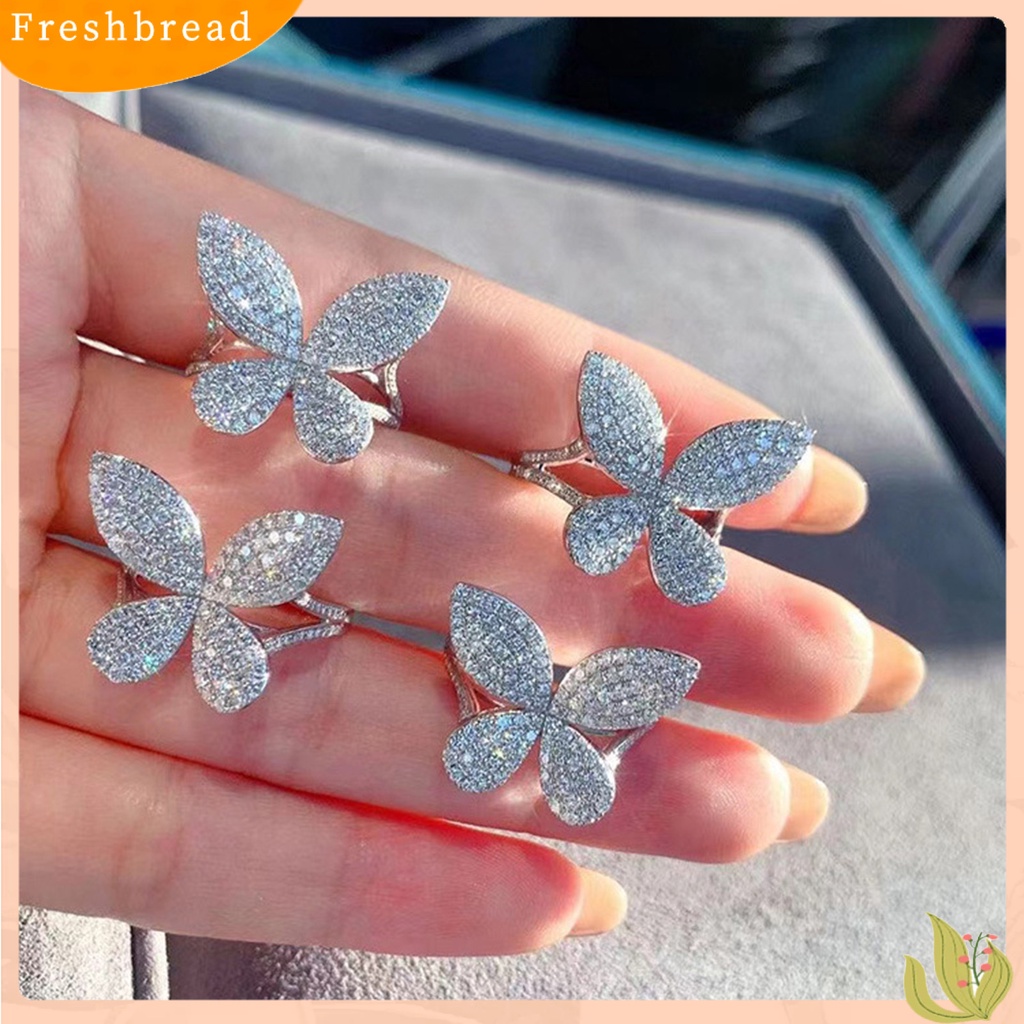 &lt; Freshbread &gt; Wanita Cincin Pembukaan Adjustable Bright Luster Mewah Penuh Berlian Imitasi Kupu-Kupu Cincin Perhiasan Aksesoris