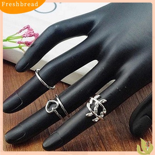 &lt; Freshbread &gt; 4Pcs/Set Berlian Imitasi Daun Hati Diatas Buku Jari Midi Tumpuk Cincin Boho Perhiasan Pesta