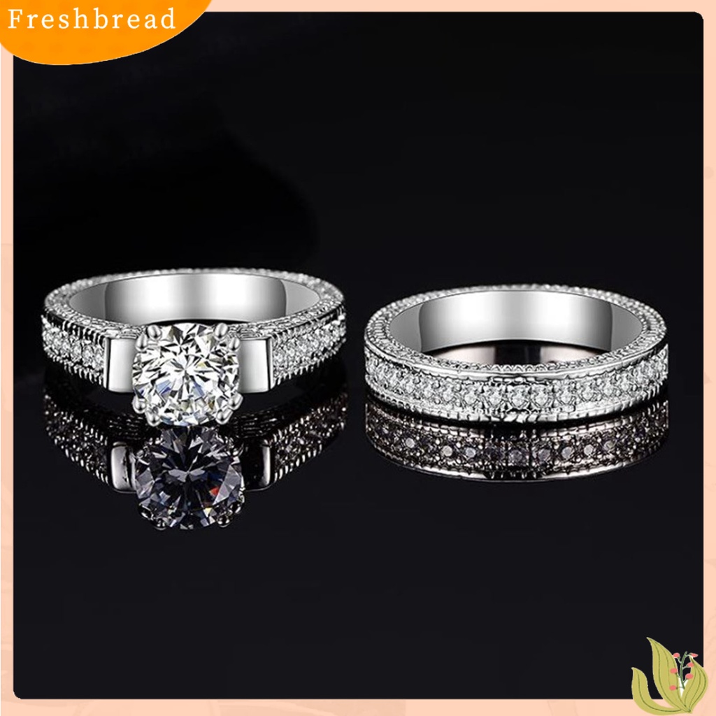 &lt; Freshbread &gt; 2Pcs Cincin Couple Bentuk Geometri Cubic Zirconia Pria Wanita Shiny All Match Rings Untuk Pernikahan