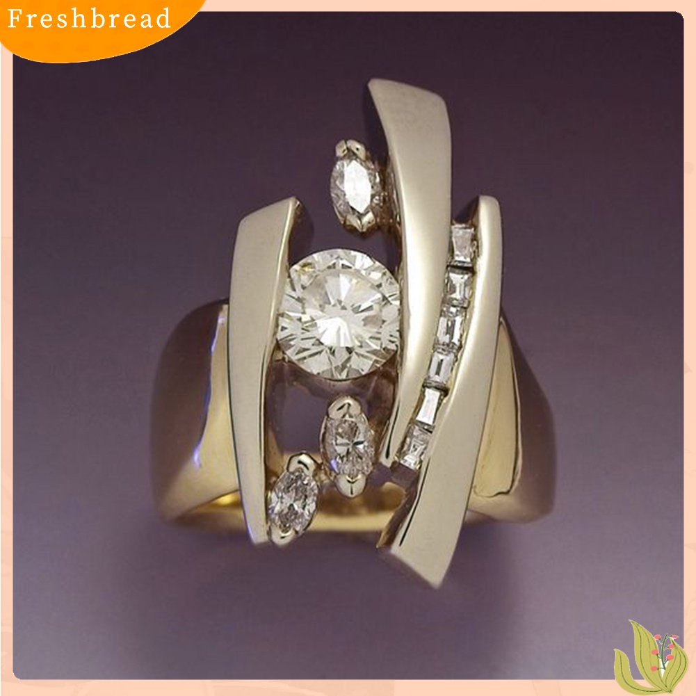 &lt; Freshbread &gt; Mewah Marquise Cut Putaran Berlian Imitasi Bertatahkan Geometris Jari Cincin Perhiasan Hadiah