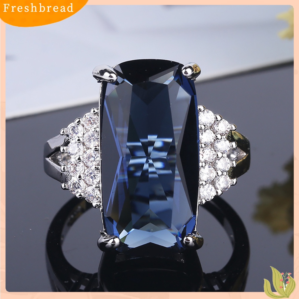 &lt; Freshbread &gt; Elegan Pernikahan Pengantin Pesta Aksesori Wanita Oblong Zirkon Bertatahkan Cincin Perhiasan