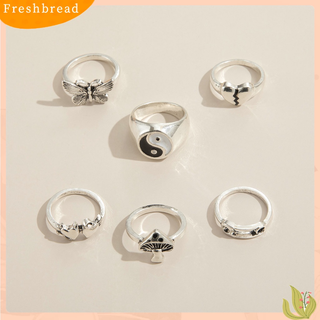 &lt; Freshbread &gt; 6Pcs/Set Cincin Fashion Retro Stackable Alloy Butterfly Design Finger Ring Aksesoris Perhiasan