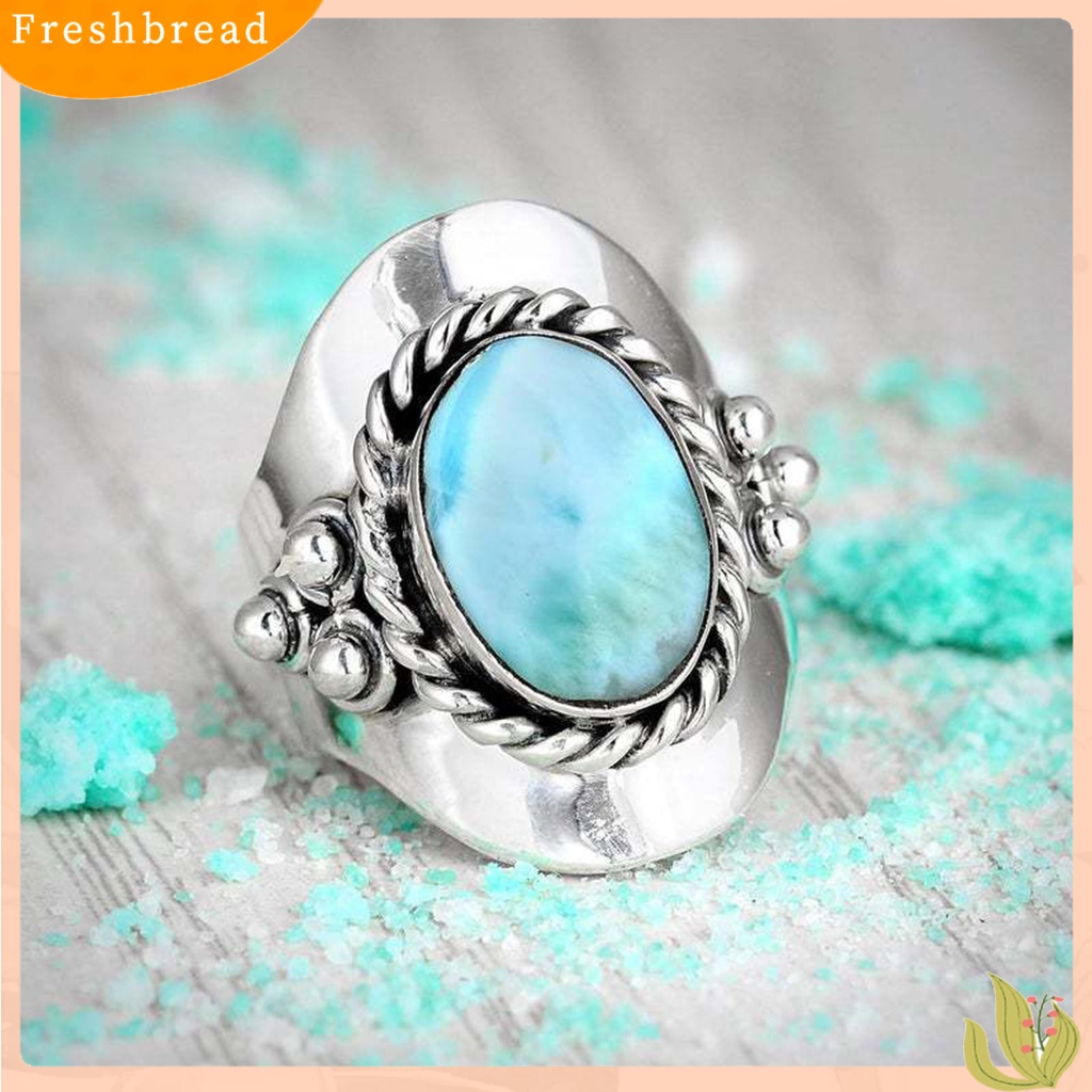 &lt; Freshbread &gt; Jari Cincin Boho Vintage Rim Lebar Geometris Electroplating Hias Hadiah Pria Wanita Hijau Perhiasan Cincin Koktail Permata Imitasi Untuk Pakaian Sehari-Hari