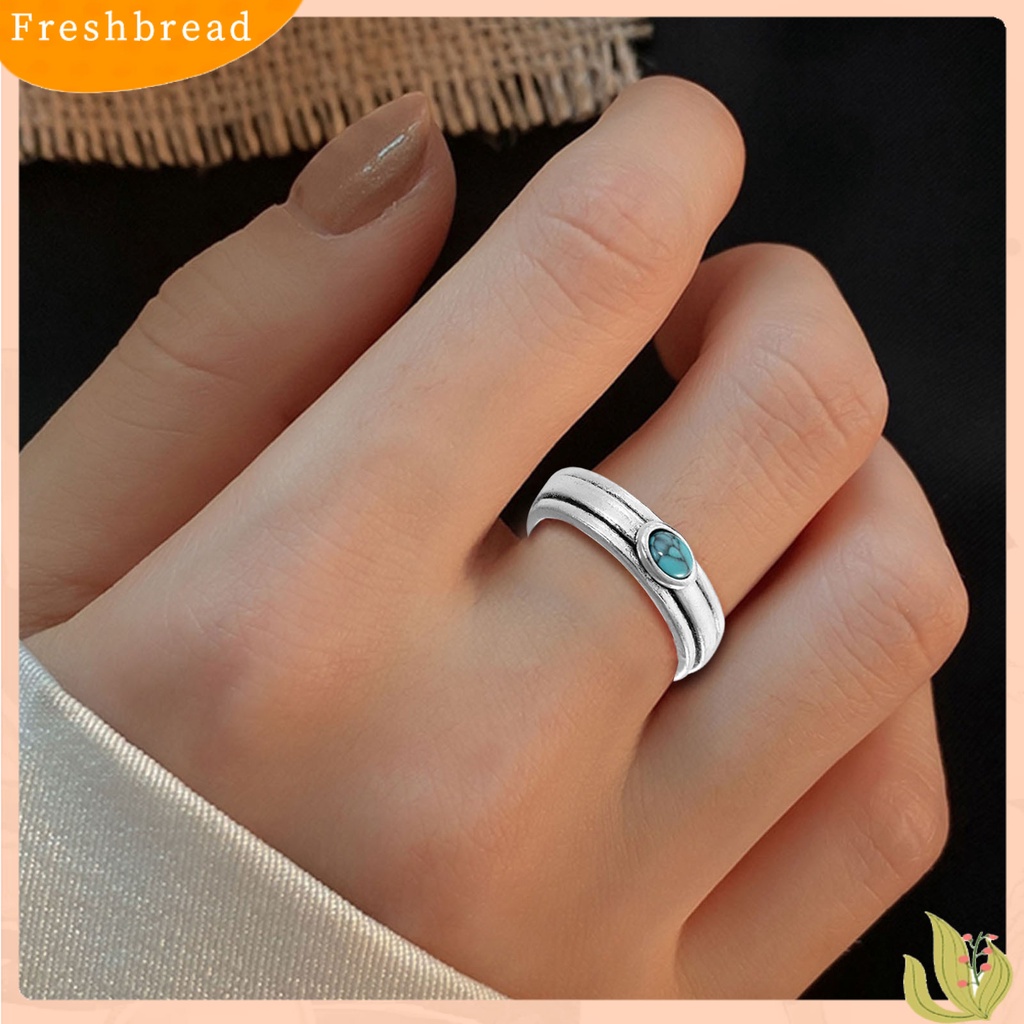 &lt; Freshbread &gt; Tiga Lapisan Pernyataan Sederhana Cincin Vintage Gaya Etnik Turquoise Lady Ring Perhiasan Alat Ekstra