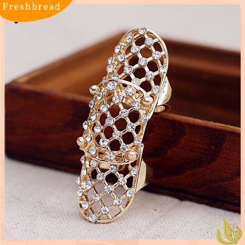 &lt; Freshbread &gt; Wanita Punk Berlian Imitasi Berongga Panjang Mesh Terbuka Knuckle Setengah Jari Perisai Cincin