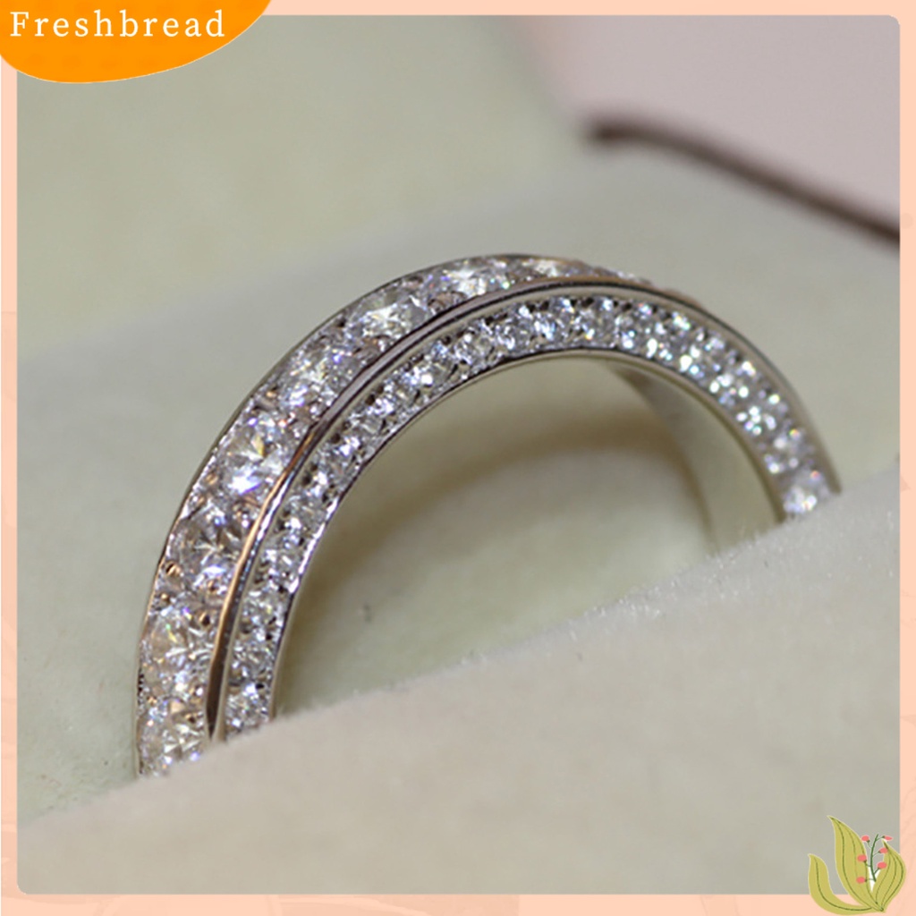 &lt; Freshbread &gt; Cincin Kawin Bulat Mengkilap Tidak Luntur Berlian Imitasi Bertatahkan Simetris Jari Circlet Perhiasan Pengantin