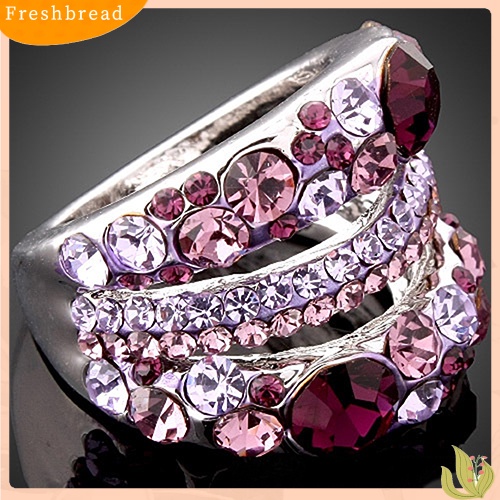&lt; Freshbread &gt; Cincin Cubic Zirconia Wanita Paduan Band Berlian Imitasi Kristal Perhiasan Hadiah Mempesona