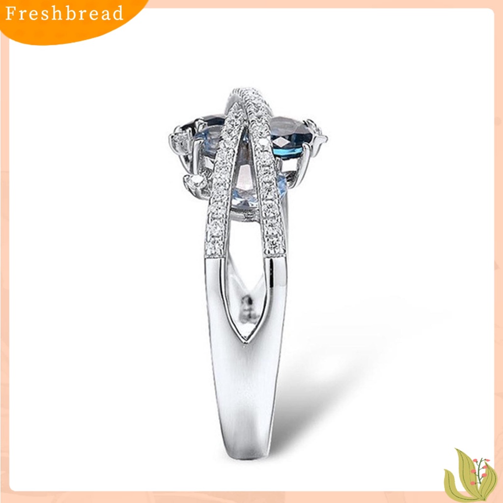 &lt; Freshbread &gt; Cincin Wanita Bentuk X Cubic Zirconia Perhiasan Vintage Bright Luster Ring Untuk Pakaian Sehari-Hari