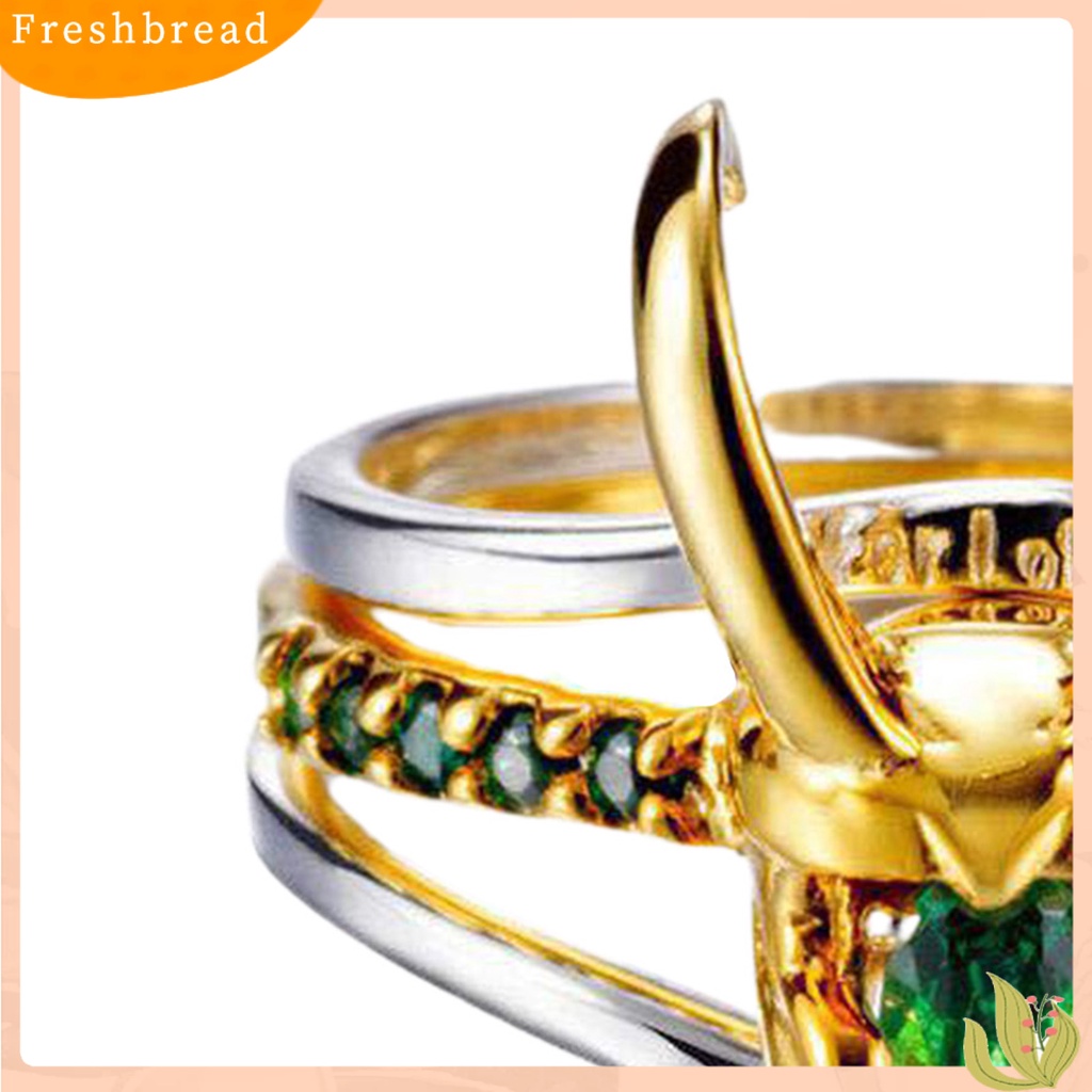 &lt; Freshbread &gt; 3Pcs/Set 3in1 Bentuk Helm Unisex Cincin Tanduk Yang Dapat Dilepas Hijau Cubic Zirconia Jari Cincin Perhiasan Aksesori