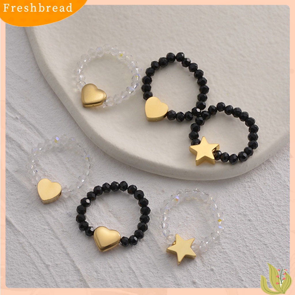 &lt; Freshbread &gt; Ladies Bead Ring Lucu Cinta Hati Bintang Cincin Dekorasi Elegan Perhiasan Aksesoris Fashion Putih Hitam Manik-Manik Jari Cincin Hadiah Anniversary