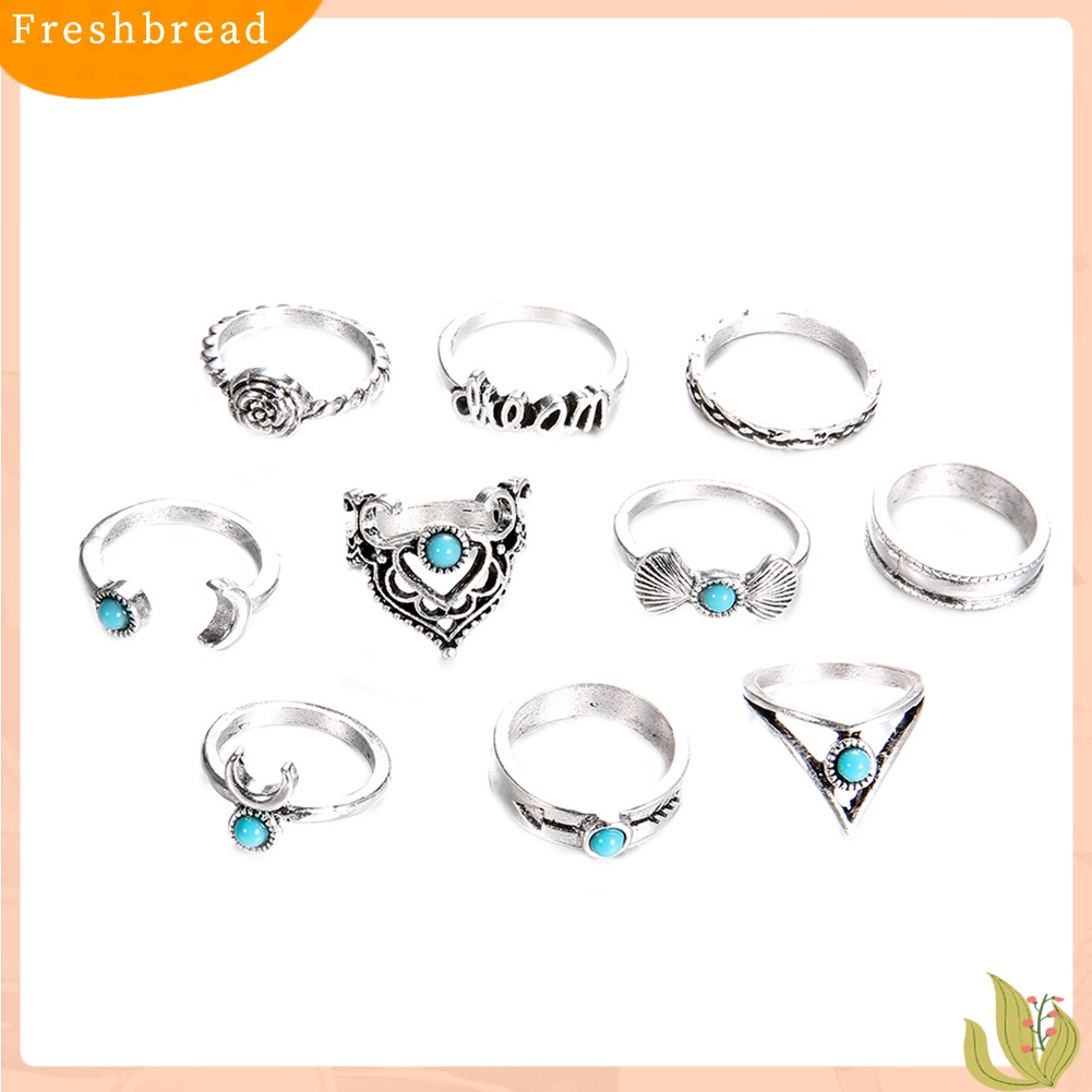 &lt; Freshbread &gt; Wanita Bohemia Palsu Turquoise Fingers Knuckle Rings Perhiasan Pesta Pernikahan