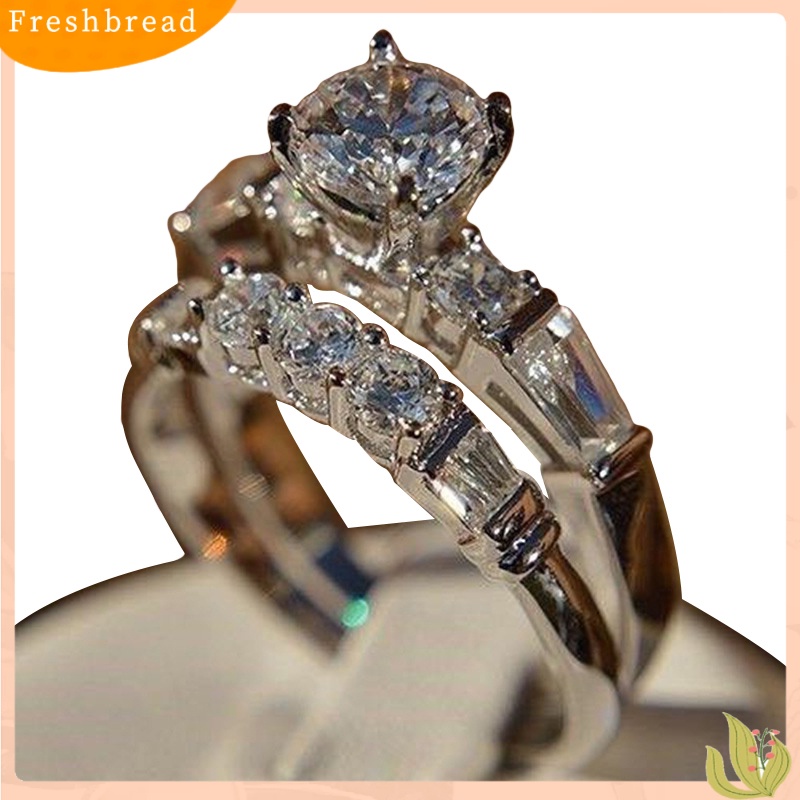 &lt; Freshbread &gt; 2Pcs/Set Shiny Cubic Zirconia Hias Wanita Pernikahan Cincin Perhiasan Pesona Hadiah